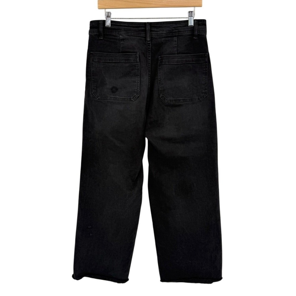 OAT Wide Leg High Waist Patch Pocket Jeans‎ Womens 8/29 Black Raw Hem Utility - Picture 4 of 8